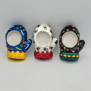 Mary Engelbreit Christmas Mitten Votive Candle Holders Set of 3 Hand Painted